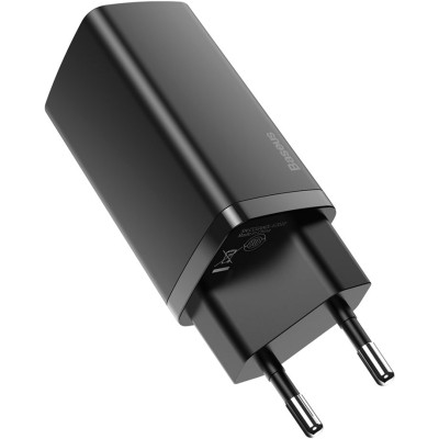 Зарядний пристрій Baseus 2xUSB 65W GaN (USB-C+USB-A) black (CCGAN2L-B01)