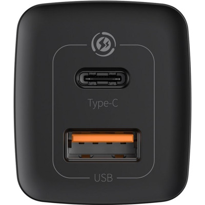 Зарядний пристрій Baseus 2xUSB 65W GaN (USB-C+USB-A) black (CCGAN2L-B01)