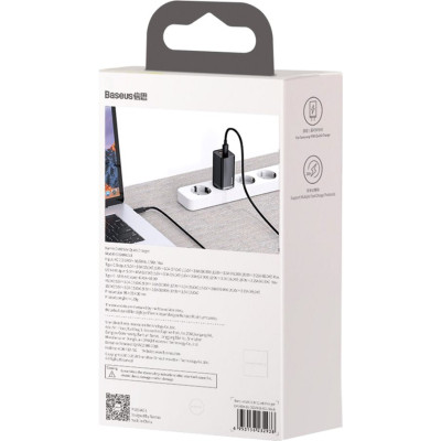 Зарядний пристрій Baseus 2xUSB 65W GaN (USB-C+USB-A) black (CCGAN2L-B01)