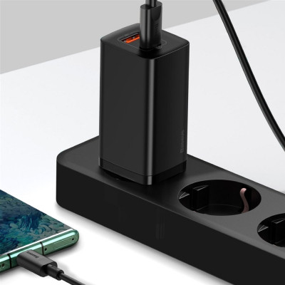 Зарядний пристрій Baseus 2xUSB 65W GaN (USB-C+USB-A) black (CCGAN2L-B01)
