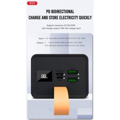Батарея універсальна XO 40000mAh, PD/20W, QC3.0/22.5W, Input(MicroUSB,Type-C), Output(2*USB,Type-C), Black (XO-PR130B / 29301)