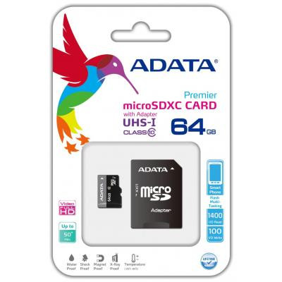 Карта пам&#039;яті ADATA 64GB microSD class 10 UHS-I (AUSDX64GUICL10-RA1)