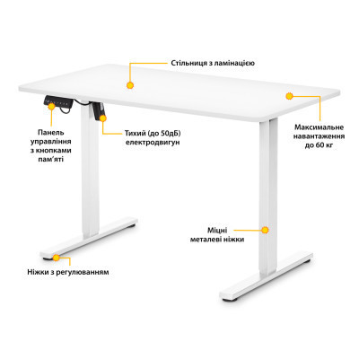 Комп&#039;ютерний стіл Mealux PowerDesk Lite White з електрорегулюванням висоти (EVO-201 Lite W/W)