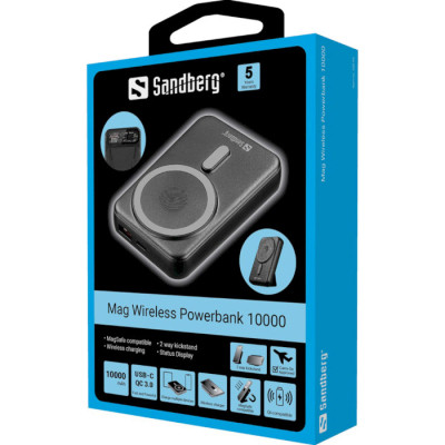 Батарея універсальна Sandberg 10000mAh Mag Wireless, PD/18W, QC/3.0/22.5W, Qi Wireless 15W (420-94)