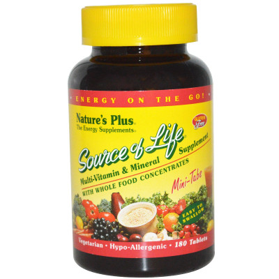 Мультивітамін Natures Plus Мультивітаміни, Source of Life, 180 міні таблеток (NAP-30583)