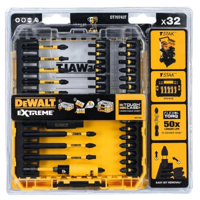 Набір біт DeWALT EXTREME FLEXTORQ, Phillips,Pozidriv,Torx, Slotted,Pz3, T25, 32 шт, кейс (DT70743T)