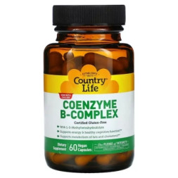 Мультивітамін Country Life Коензим В-Комплексу, Coenzyme B-Complex, 60 вегетаріанських капс (CLF-06418)