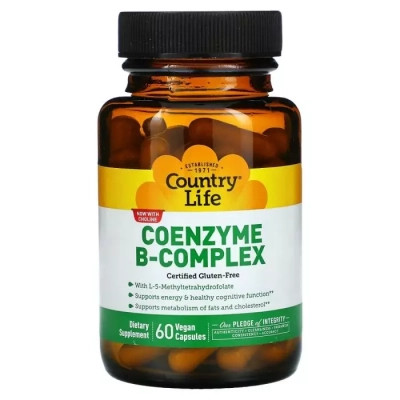 Мультивітамін Country Life Коензим В-Комплексу, Coenzyme B-Complex, 60 вегетаріанських капс (CLF-06418)