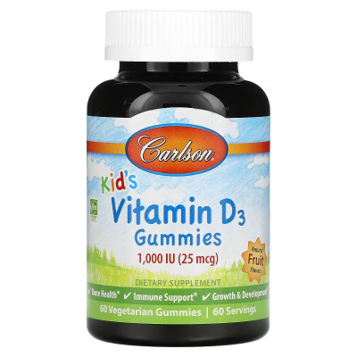 Вітамін Carlson Вітамін D3 Дитячий, 1000 МО, смак фруктів, Kid&#039;s Vitamin D3 (CAR-49430)