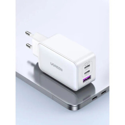 Зарядний пристрій Ugreen USB-A+2*USB-C 65W GaN Tech Fast White (CD224/15334)