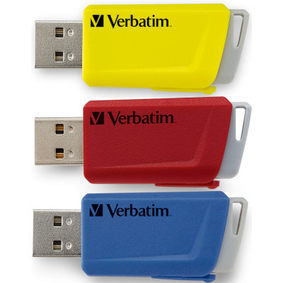 USB флеш накопичувач Verbatim 3x16GB Store &#039;n&#039; Click Red/Blue/Yellow USB 3.2 (49306)