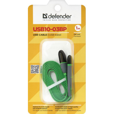 Дата кабель USB10-03BP USB - Micro USB/Lightning, green, 1m Defender (87489)