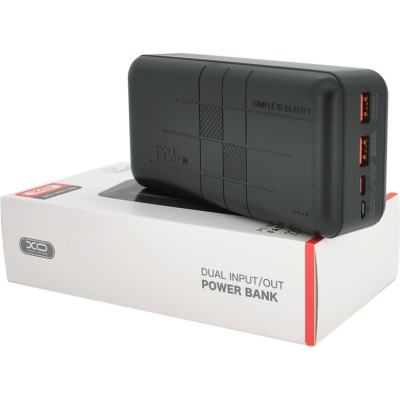 Батарея універсальна XO 30000mAh, PD/20W, QC3.0/22.5W, Input(Type-C,MicroUSB), Output(2*USB,Type-C), Black (XO-PR189B / 29189)