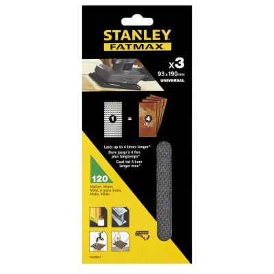 Сітка абразивна Stanley шліфувальна, 93х190 мм, 3 листи, 120 мкм для КА300/310/320 (STA39037)
