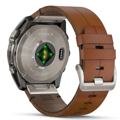 Смарт-годинник Garmin fenix 8 51mm,AMOLED,Sapphire, Bare Ti, Blk/Chsnt Lthr (010-02905-40)
