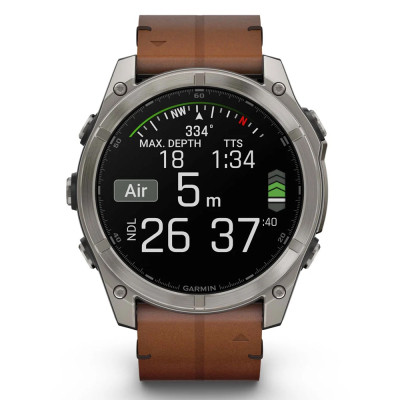Смарт-годинник Garmin fenix 8 51mm,AMOLED,Sapphire, Bare Ti, Blk/Chsnt Lthr (010-02905-40)