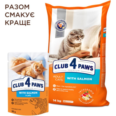 Вологий корм для кішок Club 4 Paws Premium Плюс з лососем у желе 85 г (4820215369015)