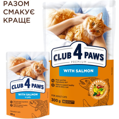 Вологий корм для кішок Club 4 Paws Premium Плюс з лососем у желе 85 г (4820215369015)
