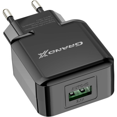 Зарядний пристрій Grand-X 1*USB, 2,1A, Black, + cable USB -&gt; Lightning, Cu, 2.1А, 1m (CH03LTB)