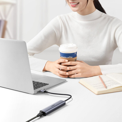 Концентратор Ugreen USB 3.0 Type-C to 3xUSB 3.0 + RJ45 1000M CM475 grey (20932)