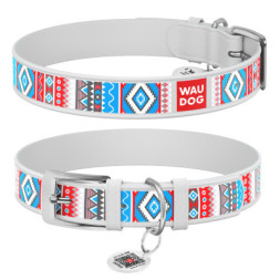 Нашийник для тварин WAUDOG Design з QR паспортом &quot;Етно&quot; XL Ш 35 мм Д 46-59 см білий (377715)