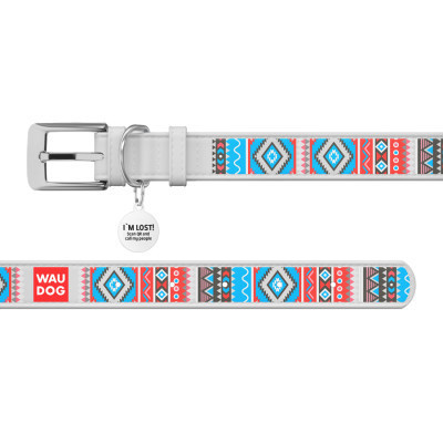 Нашийник для тварин WAUDOG Design з QR паспортом &quot;Етно&quot; XL Ш 35 мм Д 46-59 см білий (377715)