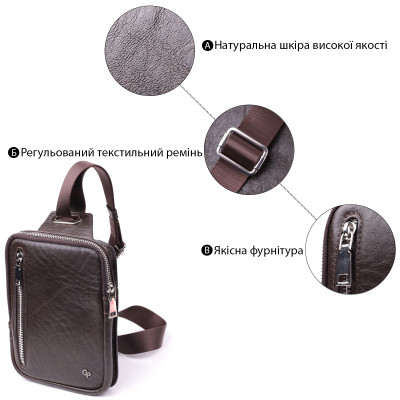 Сумка Grande Pelle Бананка з гладкої натуральної шкіри Коричнева (22880)