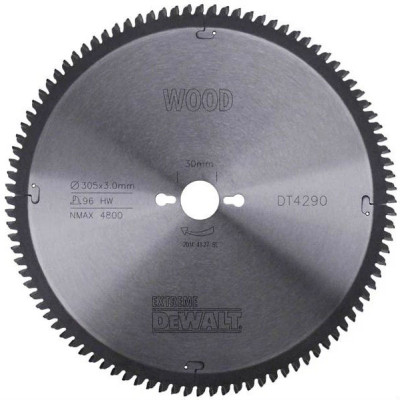 Диск пильний DeWALT EXTREME WORKSHOP, 305 х 30 мм, 96 z, TCG, - 5 градусів, надчистий різ (DT4290)