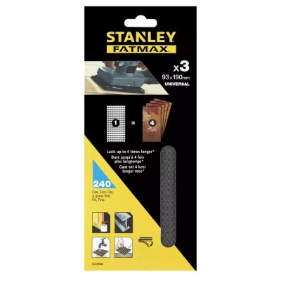 Сітка абразивна Stanley шліфувальна, 93х190 мм, 3 листи, 240 мкм для КА300/310/320 (STA39042)