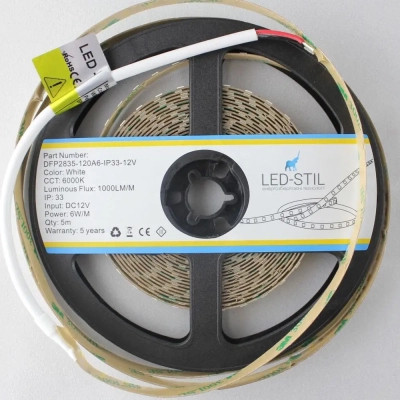 Світлодіодна стрічка LED-STIL 6000K 6 Вт/м 2835 120 діодів IP33 12 Вольт 950 lm холодне світло (DFP2835-120A6-IP33-12V)
