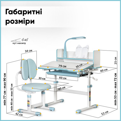 Парта зі стільцем ErgoKids Blue ( +полка+лампа) (BD-24 BL)