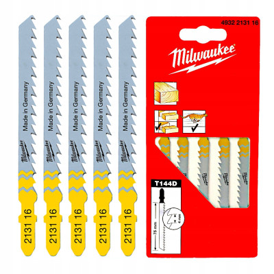 Полотно Milwaukee для лобзика T144D, 75мм/ крок зуба 4,0мм, 5шт, деревина, швидкий різ (4932213116)