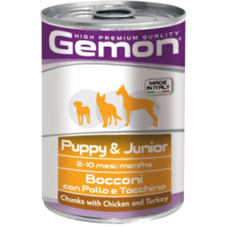 Консерви для собак Gemon Dog Wet Puppy&amp;Junior шматочки з куркою и індичкою 415 г (8009470387866)