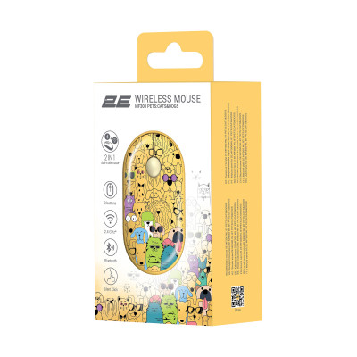 Мишка 2E MF300 PETSCATS&amp;DOGS Silent Wireless/Bluetooth Yellow (2E-MF300WPETSYW)