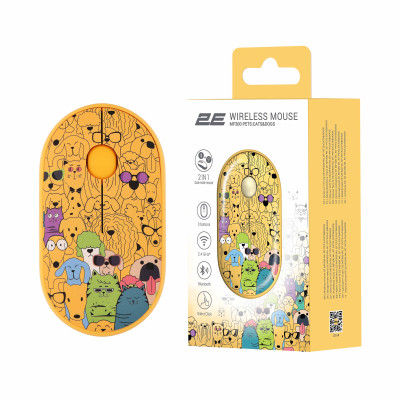 Мишка 2E MF300 PETSCATS&amp;DOGS Silent Wireless/Bluetooth Yellow (2E-MF300WPETSYW)