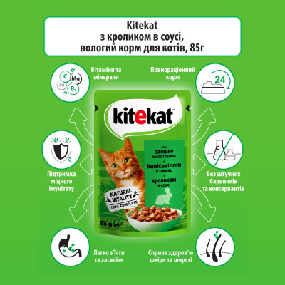 Вологий корм для кішок Kitekat з кроликом у соусі 85 г (5900951307324)