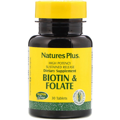 Вітамін Natures Plus Біотин і Фолієва кислота, Nature&#039;s Plus, 30 таблеток (NAP-01792)