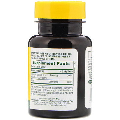 Вітамін Natures Plus Біотин і Фолієва кислота, Nature&#039;s Plus, 30 таблеток (NAP-01792)