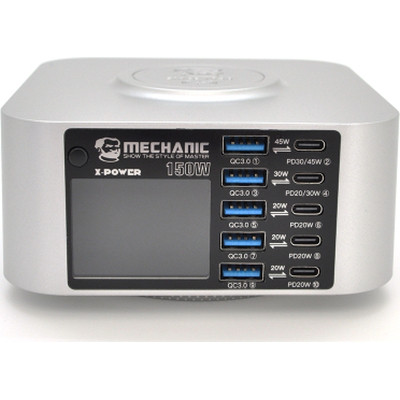 Зарядний пристрій MECHANIC 5xUSB-C PD + 5xUSB QC3.0 + Wireless Charging 15W LED indication 200W black (X-Power Plus-200W)