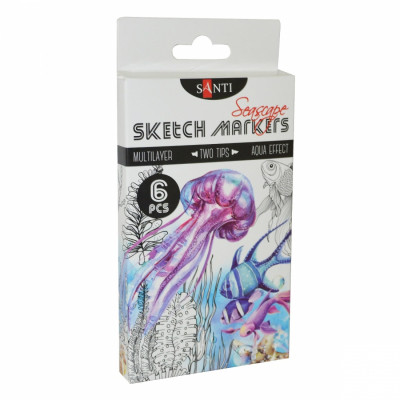 Художній маркер Santi набір двосторонніх sketch Seascape 6 шт (390567)