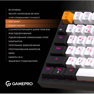 Клавіатура GamePro MK160B Hot-Swap Red Swich RGB USB UA Black (MK160B)