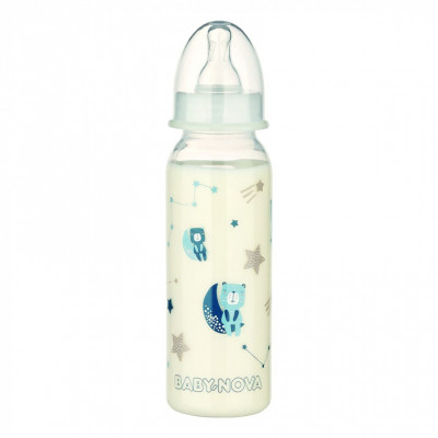 Пляшечка для годування Baby-Nova Декор пластикова для хлопчика нічна 240 мл (3960042)