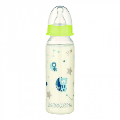 Пляшечка для годування Baby-Nova Декор пластикова для хлопчика нічна 240 мл (3960042)