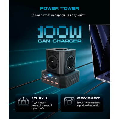 Зарядний пристрій Armorstandart ARP-544 Resolute Power USB-C 100W GaN 2m Black (ARM73177)