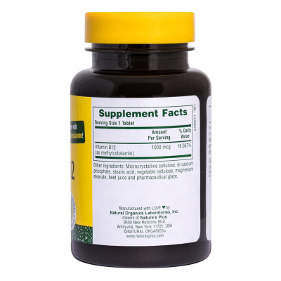 Вітамін Natures Plus Вітамін B-12 (Метилкобаламін), Nature&#039;s Plus 1000 мкг, 90 Та (NTP1720)