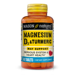 Мінерали Mason Natural Магній з Вітамін D3 та куркумою, Magnesium &amp; Vitamin D3 With (MAV-16635)