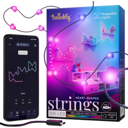 Гірлянда Twinkly Smart LED, Strings USB 200 Heart-shaped RGB LEDs, Green Wire, USB-C 12м (TWKH200RGB-G)