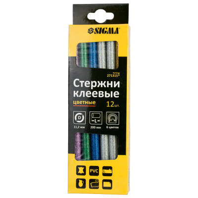 Клейові стержні Sigma 11.2x200мм 12шт 0.24кг (кольорові) (2713151)