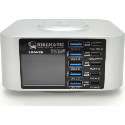 Зарядний пристрій MECHANIC 5xUSB-C PD + 5xUSB QC3.0 + Wireless Charging 15W LED indication 150W black (X-Power-150W)
