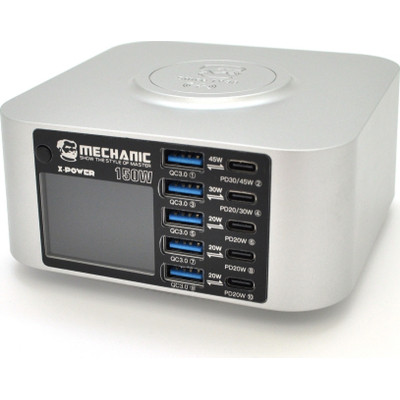 Зарядний пристрій MECHANIC 5xUSB-C PD + 5xUSB QC3.0 + Wireless Charging 15W LED indication 150W black (X-Power-150W)